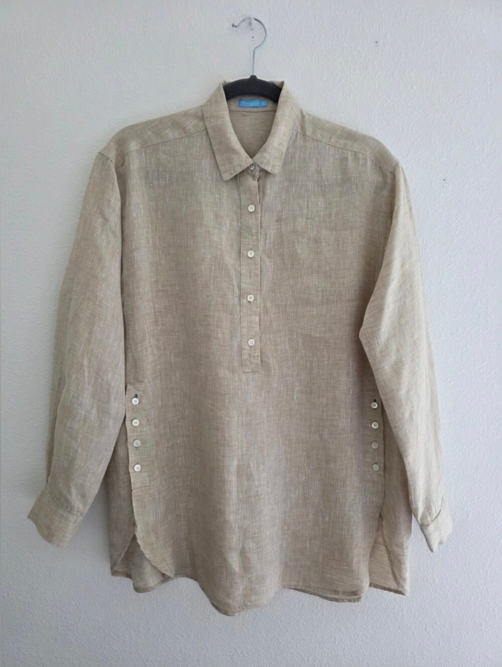 J.McLaughlin Fallon Linen Popover Tunic Khaki/Tan Natural Relax Side Slits Sz M